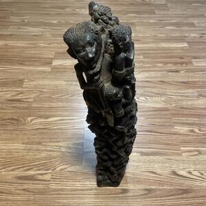 Vintage Makonde "Tree of Life" Ujamaa sculpture dark African Hardwood 24 Inch